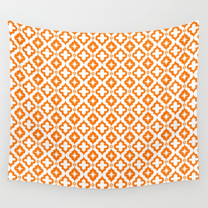 Orange Ornamental Arabic Pattern Wall Tapestry