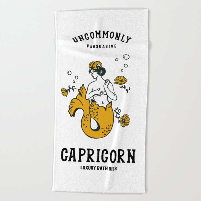 "Capricorn Luxury Bath Oils: Uncommonly Persuasive" Zodiac Art Beach Towel