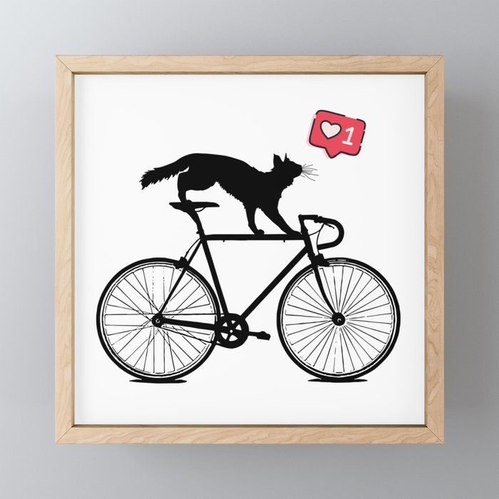 Cat on bike Framed Mini Art Print