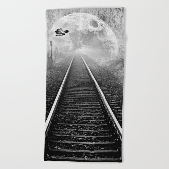 Railway to the moon in b&w Beach Towel