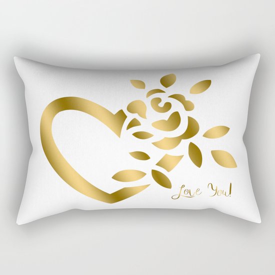 Gold Valentine Heart and Rose Rectangular Pillow