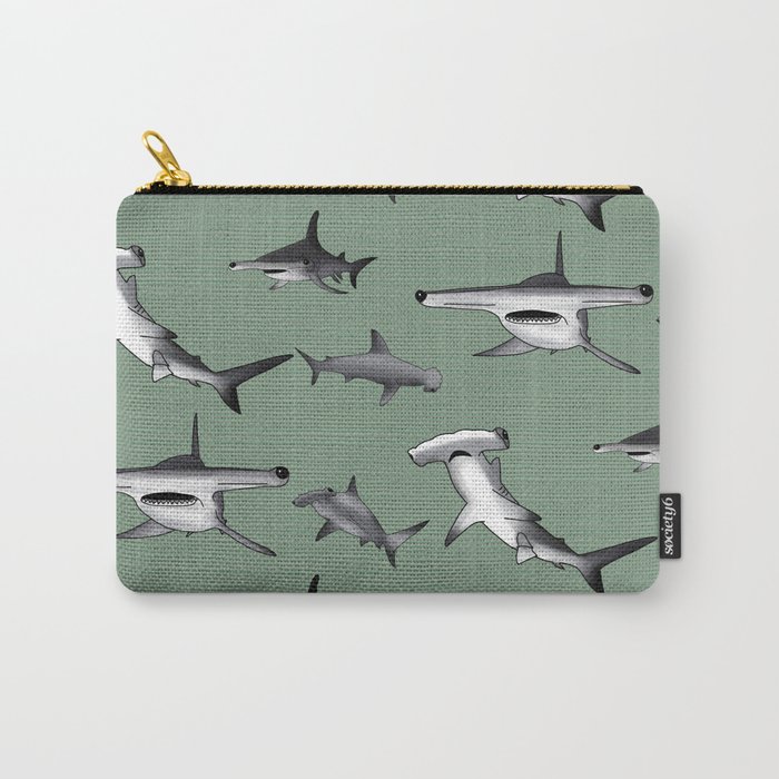 Hammerhead Shark pattern on loden green Carry-All Pouch