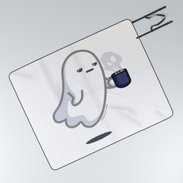 Graveyard Shift - Cute Ghost with Coffee Picnic Blanket