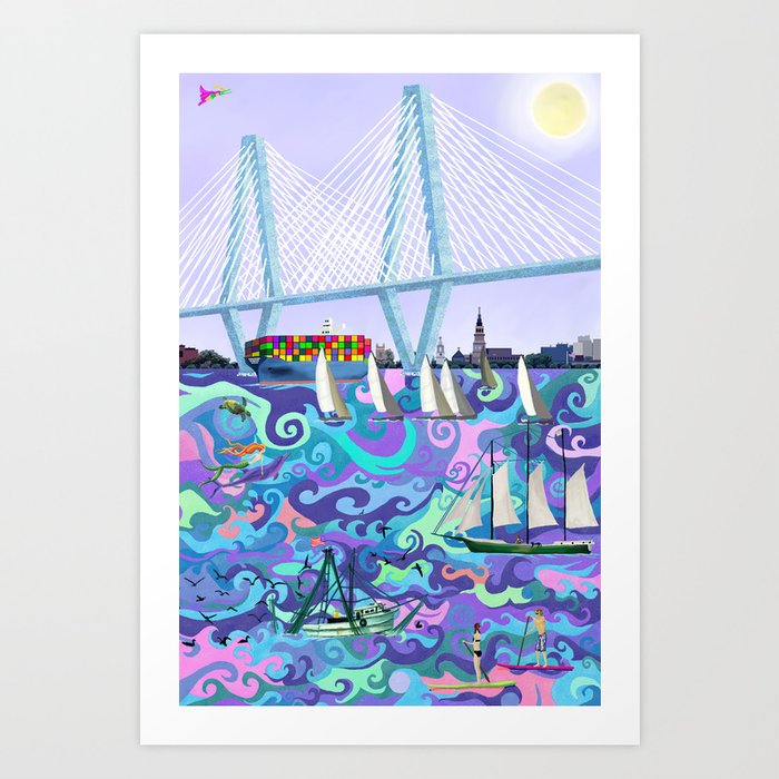 Arthur Raven Bridge Charleston SC Art Print