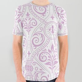 Art Nouveau Rose Pink & White Damask Scroll All Over Graphic Tee