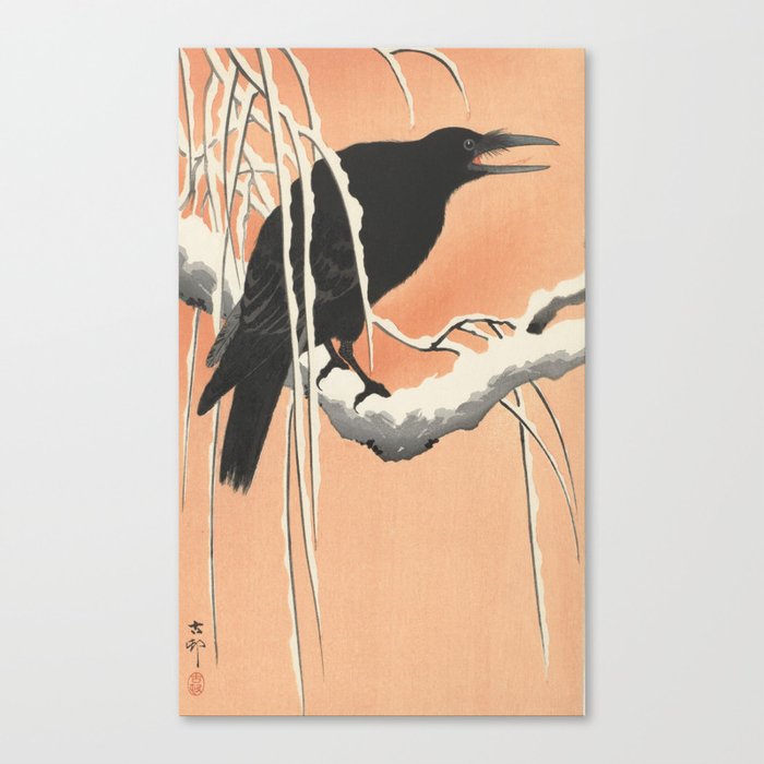 Crow on Snowy Branch, Ohara Koson Canvas Print