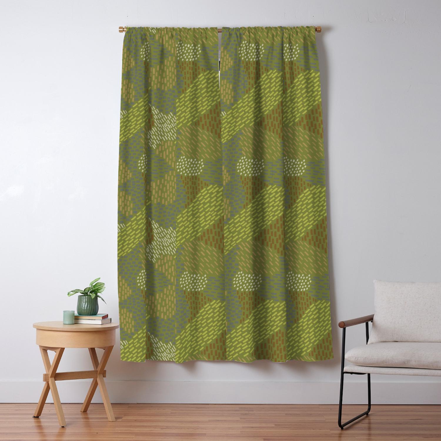 Abstract Brush Strokes Olive Apple Green Brown Blackout Curtain