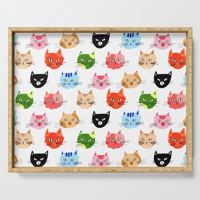 Cat faces pattern in gouache Serving Tray