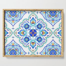 Hand Painted Moroccan Tiles - Aqua and Gold Serving Tray