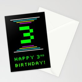 [ Thumbnail: 3rd Birthday - Nerdy Geeky Pixelated 8-Bit Computing Graphics Inspired Look Stationery Cards ]