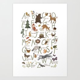 Woodland forest alphabet Art Print
