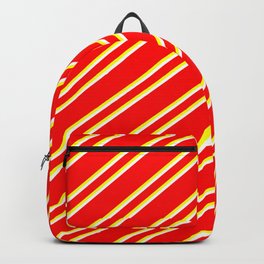 [ Thumbnail: Red, Yellow, and White Colored Stripes Pattern Backpack ]