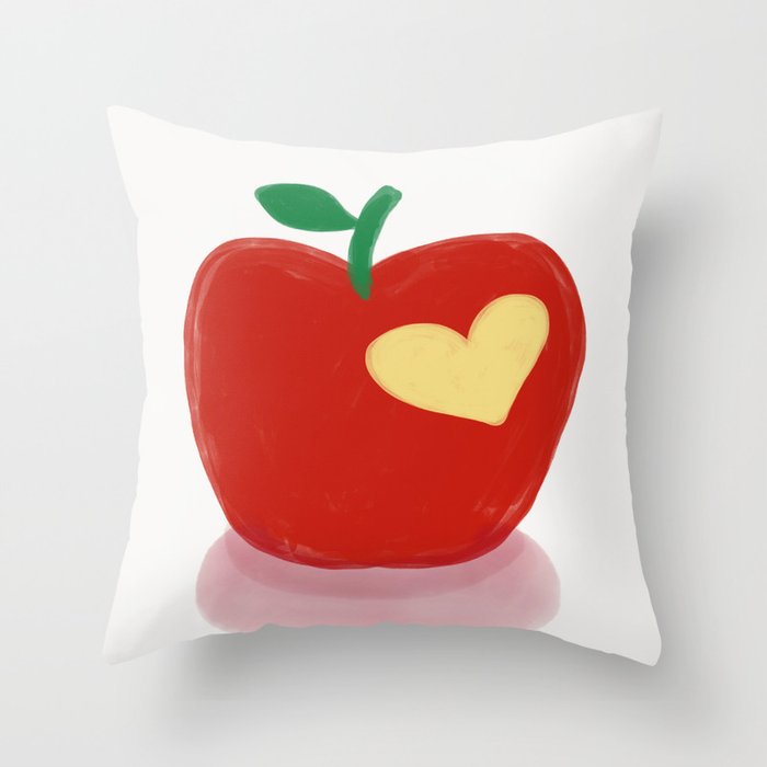 Apple heart shape painting Throw Pillow