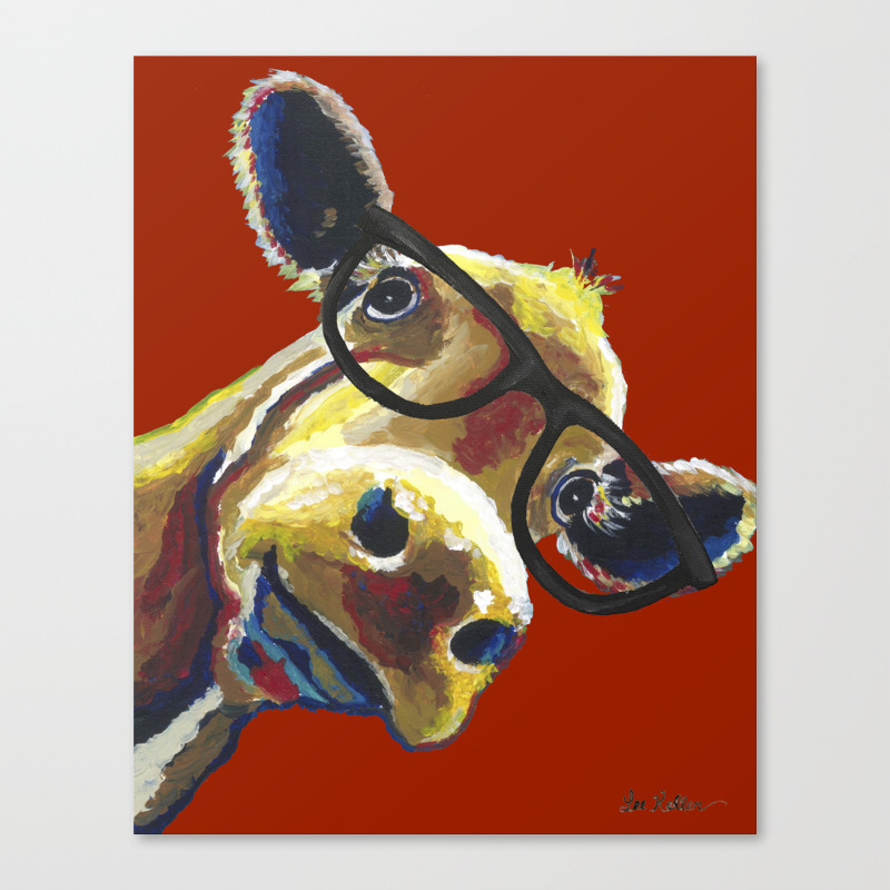 Red Cow Glasses Cute Cow With Glasses Canvas Print By Leekeller