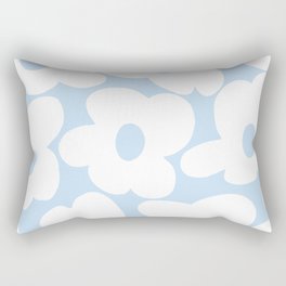 Large White Retro Flowers Baby Blue Background #decor #society6 #buyart Rectangular Pillow