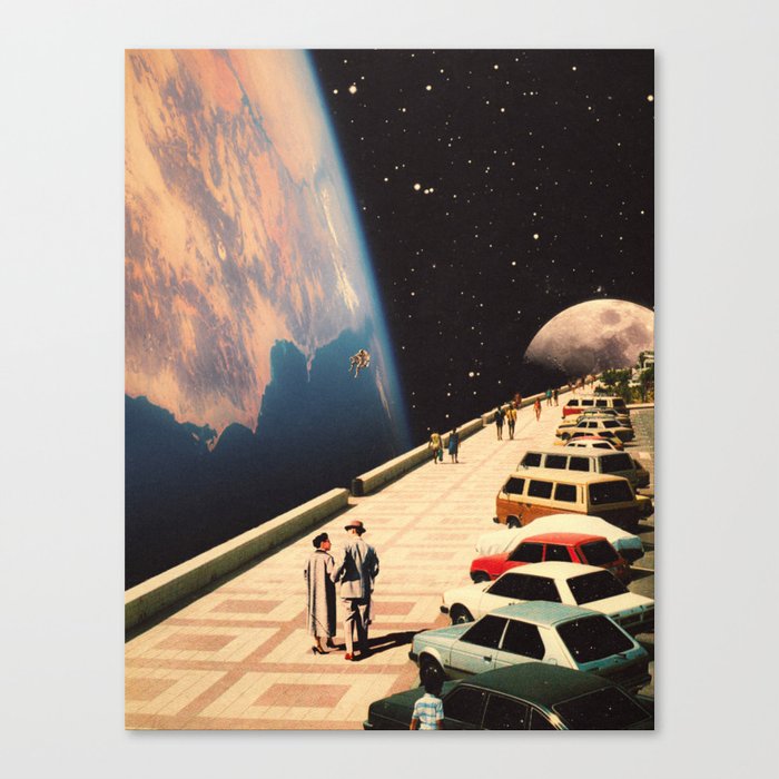 Space Promenade - Retro-Futuristic Vintage Sci-Fi Design Art Canvas Print