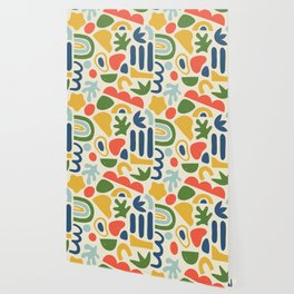 Henri Matisse Inspired Colorful Tropical Cut Outs Pattern Wallpaper