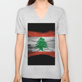 Lebanon flag brush stroke, national flag V Neck T Shirt