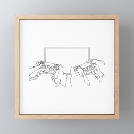 " Gaming Collection " - Hands Holding Gamepads In Front Of Tv Framed Mini Art Print