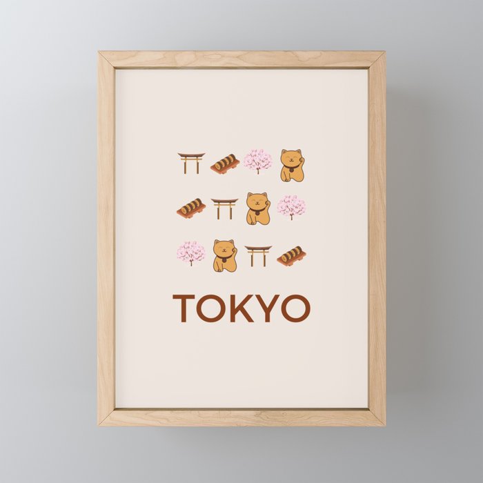 Tokyo Retro Illustration Art Vacations Boho Decor Modern Decor Beige Tones Framed Mini Art Print