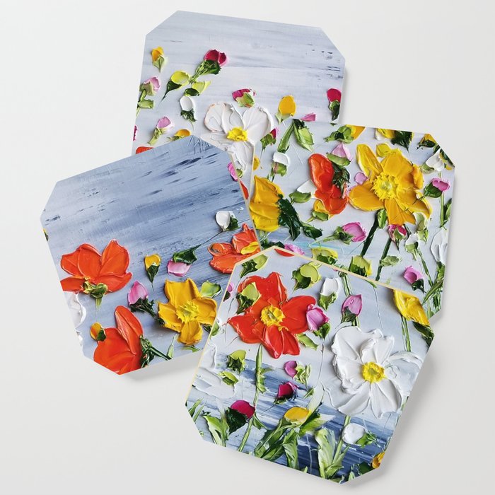 Colorful Flowers Palette Knife Painting Floral Painting Modern Painting Abstract Flowers Vintage Coaster By Roxanegabriel Society6