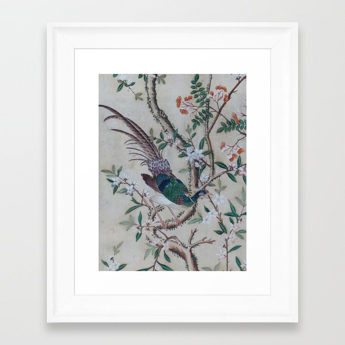 Antique Chinoiserie with Bird Framed Art Print