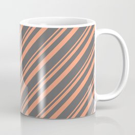 [ Thumbnail: Light Salmon & Dim Grey Colored Striped Pattern Coffee Mug ]