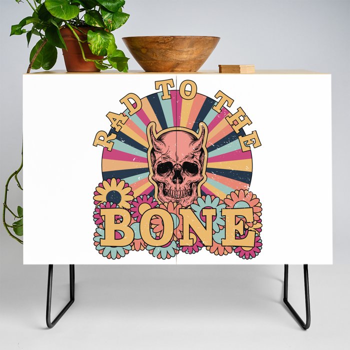 Rad To The Bone - Retro Skull And Flowers Credenza