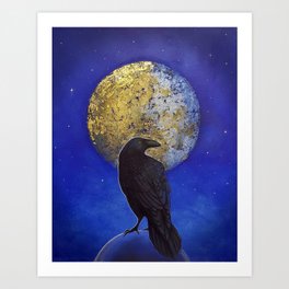 Raven watercolor wood print original artwork by Karen Savory can be hung inside or outside