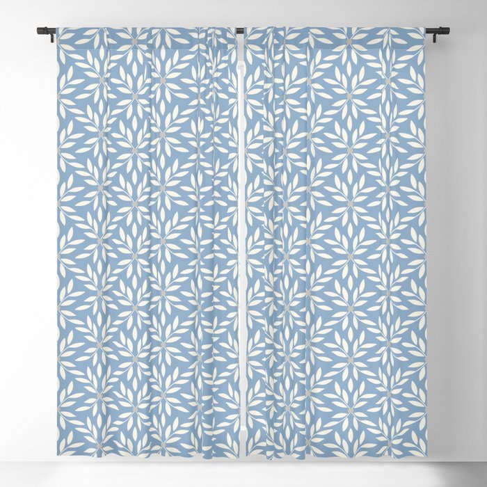 Minimalist Vines Leaves Flowers and Dots Muted Blue and Pale Gray Blackout Curtain