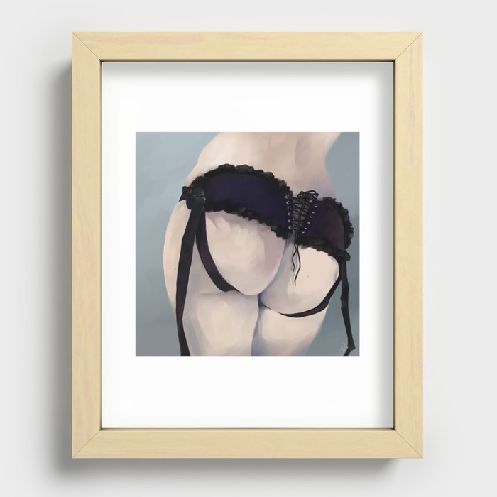 Butt 3 - Cute butt bum in a lace-up corset outfit Recessed Framed Print