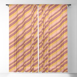 [ Thumbnail: Brown, Orange & Light Salmon Colored Lines/Stripes Pattern Sheer Curtain ]