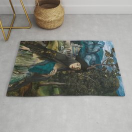 "Mystery woman in the forest among flowers" Area & Throw Rug