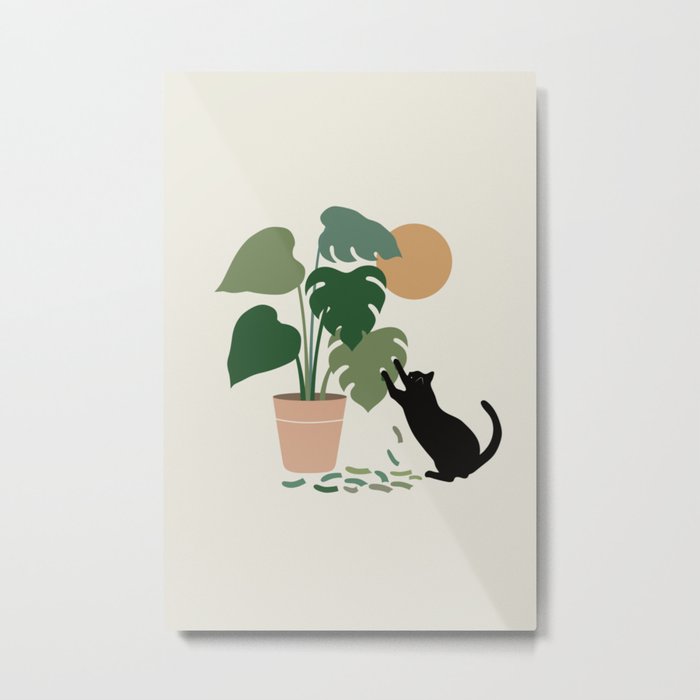 Cat and Plant 13: The Making of Monstera Metal Print