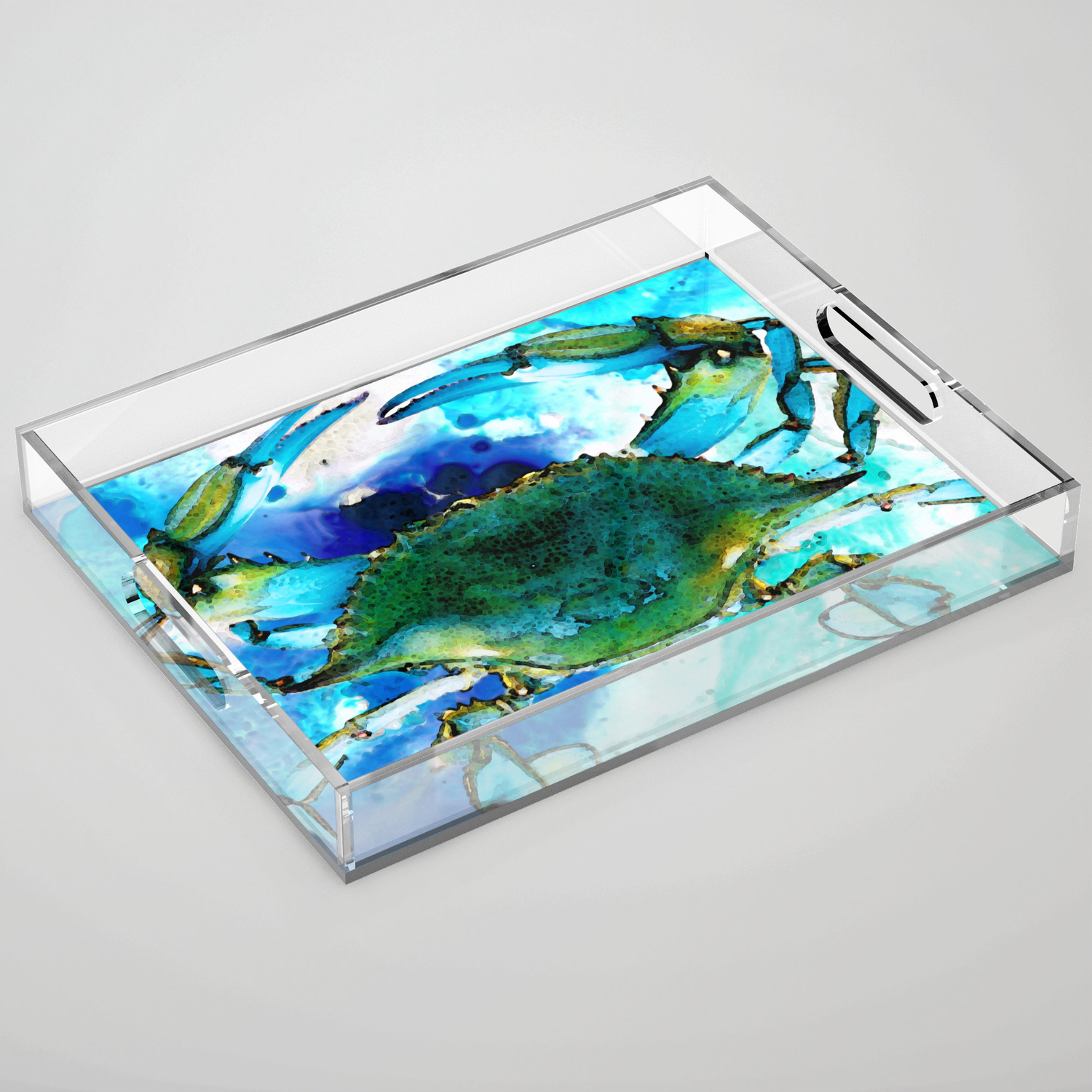 Blue Crab Abstract Seafood Painting Acrylic Tray By