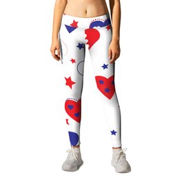 Patriotic Hearts Leggings | Usa, American Flag, Summer, Blue, United States, Patriotic, Red, 4Th Of July, Celebration, Independence Day 