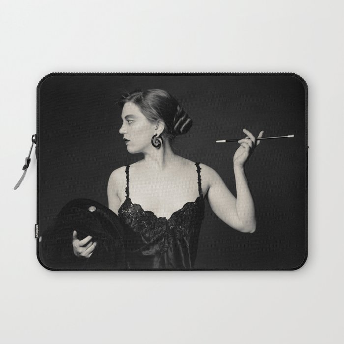 "A Noir Night Out" - The Playful Pinup - Modern Gothic Twist on Pinup by Maxwell H. Johnson Laptop Sleeve