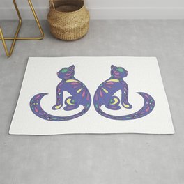 Ornamental cat graphic desig with motifs of flowers Area & Throw Rug
