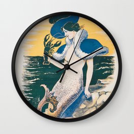 Mermaid and Lobster Vintage Illustration Wall Clock