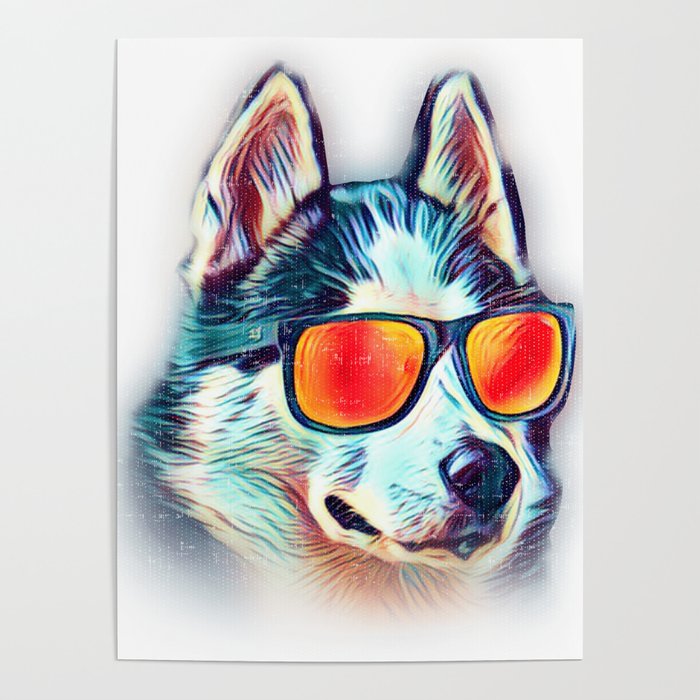 SIberian Husky Colorful Neon Dog Sunglasses Poster by Jacob