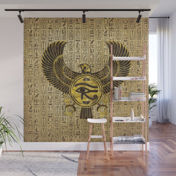 Egyptian Eye of Horus - Wadjet Gold and Wood Wall Mural