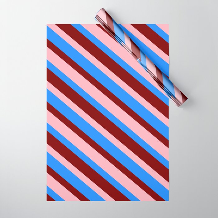 Light Pink, Blue & Maroon Colored Stripes Pattern Wrapping Paper