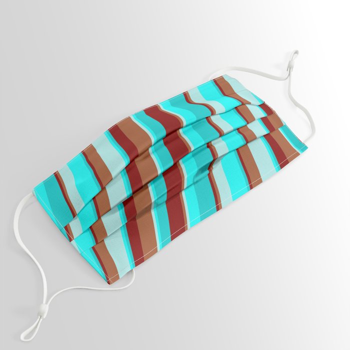Maroon, Sienna, Turquoise, Cyan, and Dark Turquoise Colored Stripes/Lines Pattern Face Mask