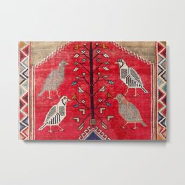 Persian Floral Rug With Several Birds Probably Quail Metal Print | Color, Bohemian, Quail, Geometric, Persian, Ethnic, Nature, Pattern, Floral, Antique 