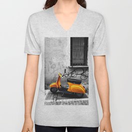 Orange Vespa in Bologna Black and White Photography V Neck T Shirt