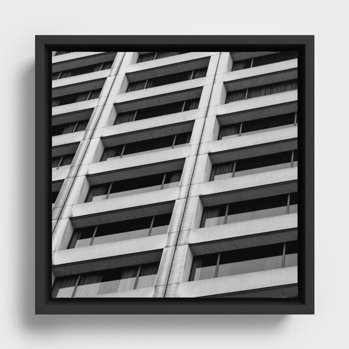 Black and White Apartment Windows Framed Canvas