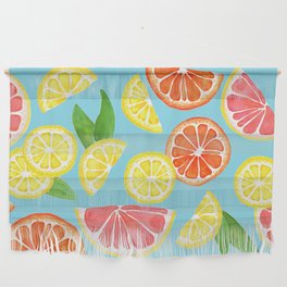 Summer Citrus and Leaves - Blue Wall Hanging
