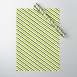 [ Thumbnail: Dark Olive Green, Tan, Green & White Colored Striped Pattern Wrapping Paper ]
