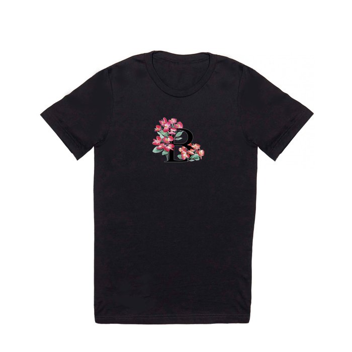 Letter 'B' Begonia Flower Monogram Typography T Shirt