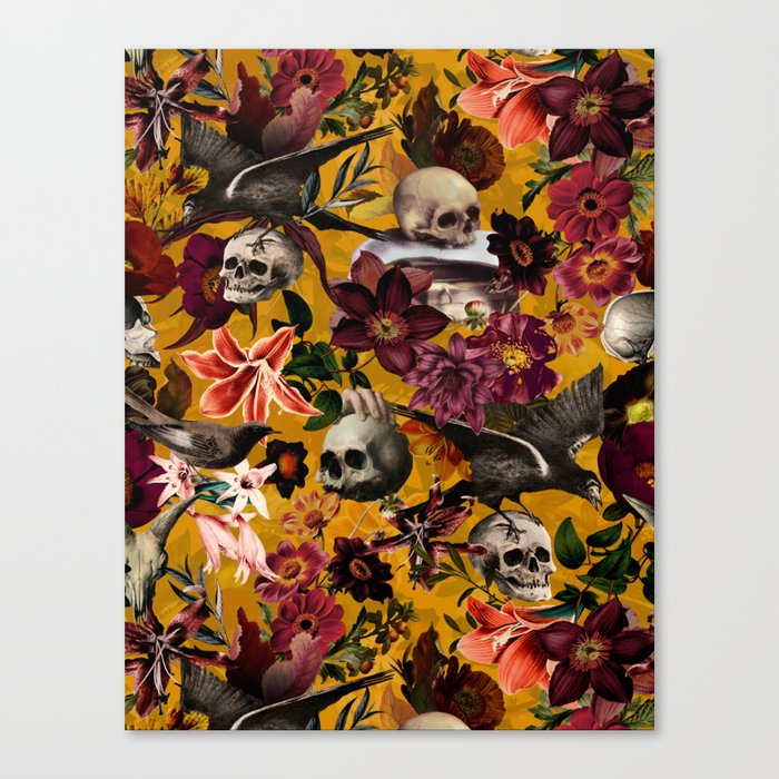 Vintage & Shabby Chic - Floral and Skull Gothic Pattern Canvas Print